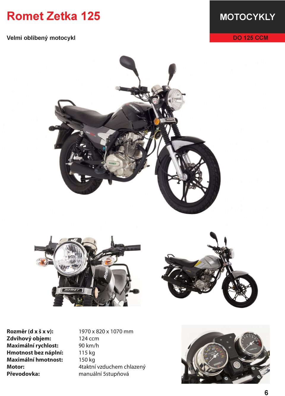 820 x 1070 mm 124 ccm 90 km/h 115 kg