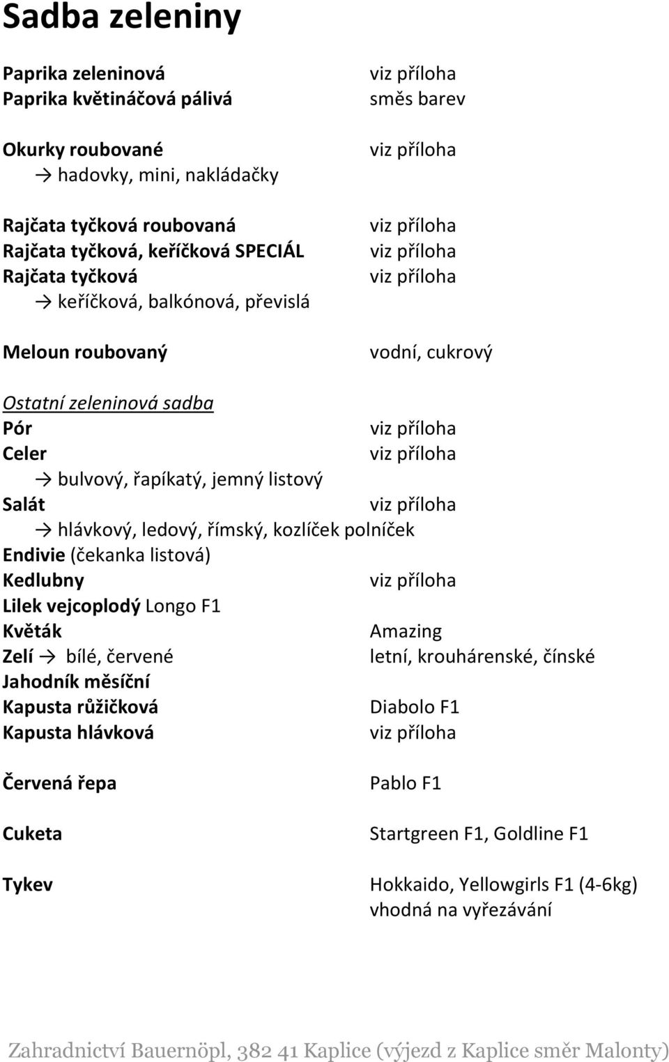 ledový, římský, kozlíček polníček Endivie (čekanka listová) Kedlubny Lilek vejcoplodý Longo F1 Květák Amazing Zelí bílé, červené letní, krouhárenské, čínské Jahodník