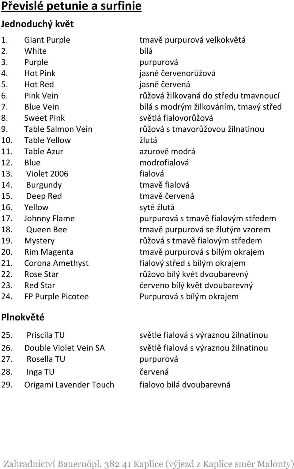 Table Yellow žlutá 11. Table Azur azurově modrá 12. Blue modrofialová 13. Violet 2006 fialová 14. Burgundy tmavě fialová 15. Deep Red tmavě červená 16. Yellow sytě žlutá 17.