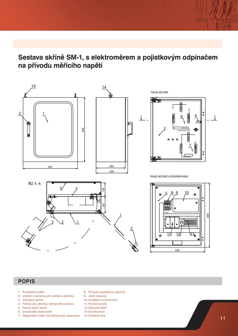 Výklopný panel. Petlice pro plombu výklopného panelu. Pevný zadní panel 6. Univerzální elektroměr.