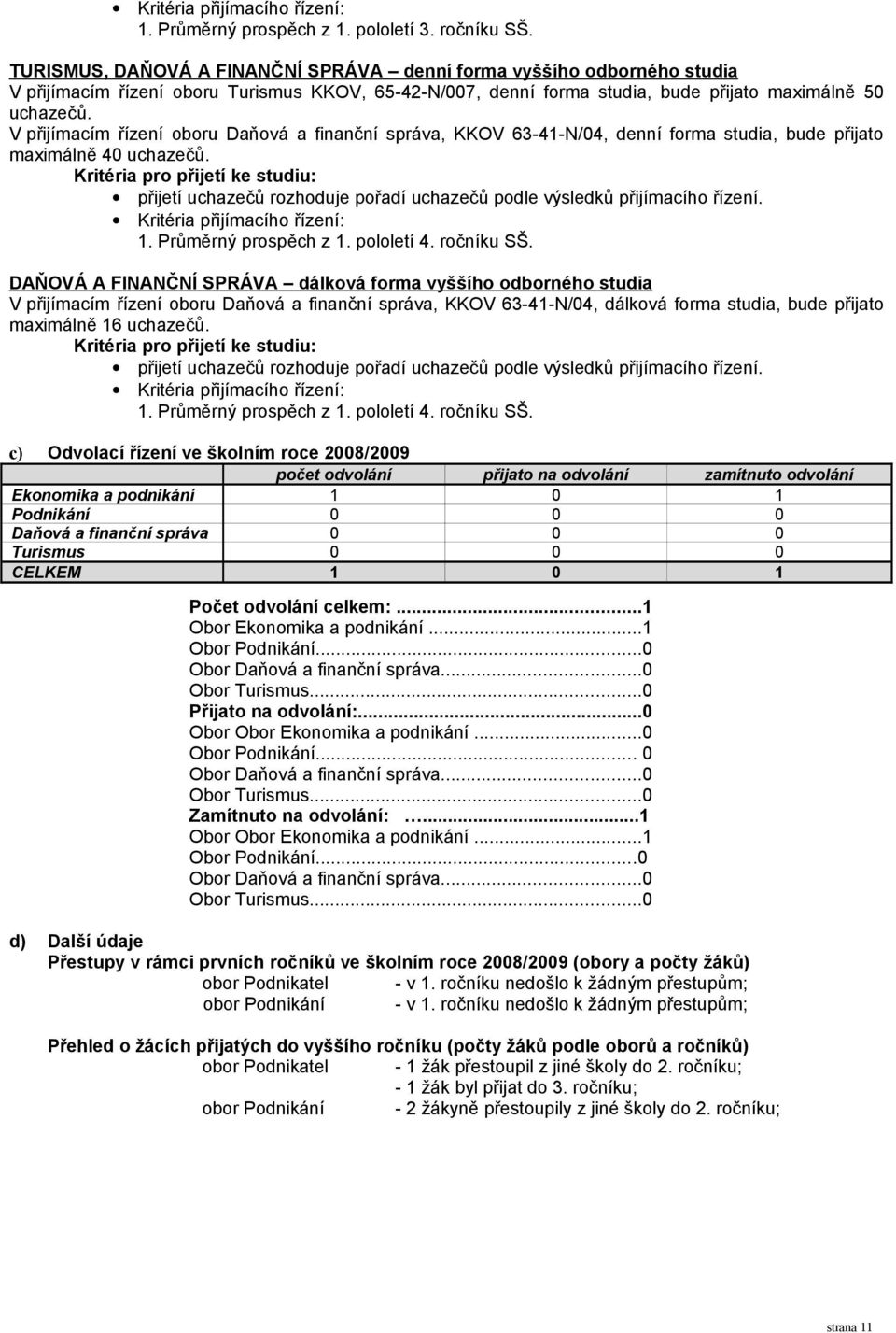 V přijímacím řízení oboru Daňová a finanční správa, KKOV 63-4-N/4, denní forma studia, bude přijato maximálně 4 uchazečů.