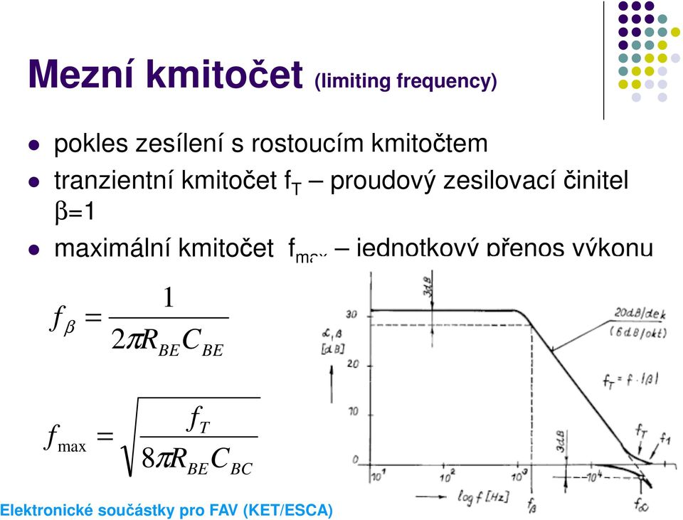 zesilovací činitel β=1 maximální kmitočet f max