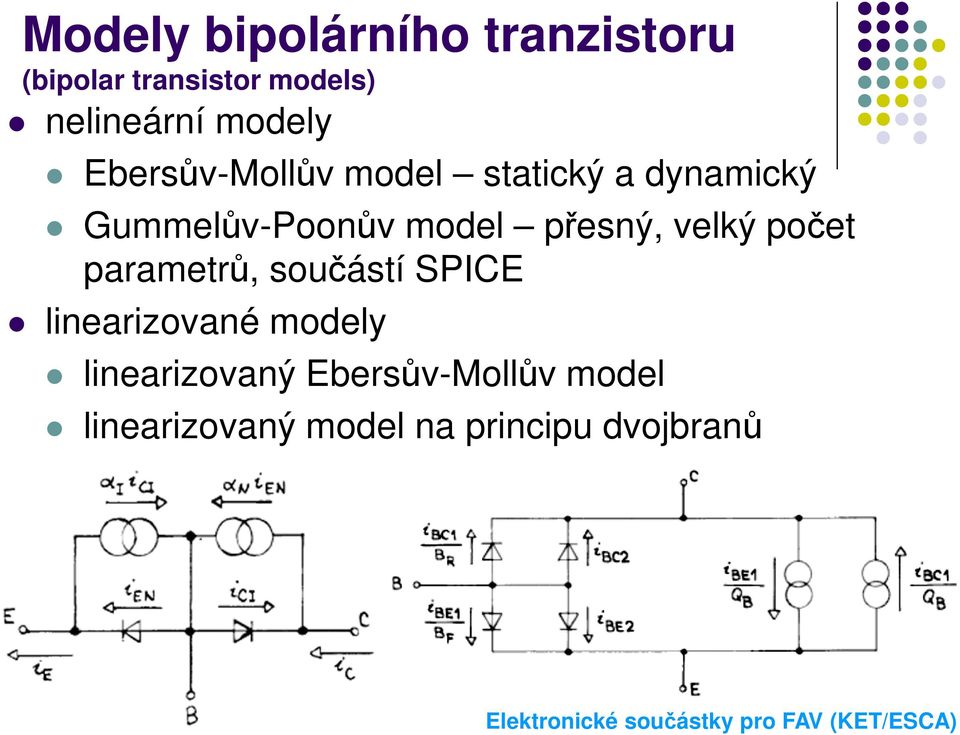 přesný, velký počet parametrů, součástí SPICE linearizované modely
