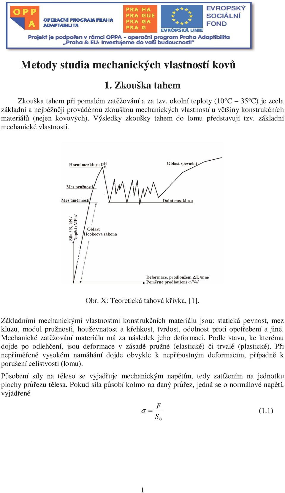 Výsledky zkoušky tahem do lomu představují tzv. základní mechanické vlastnosti. Obr. X: Teoretická tahová křivka, [1].