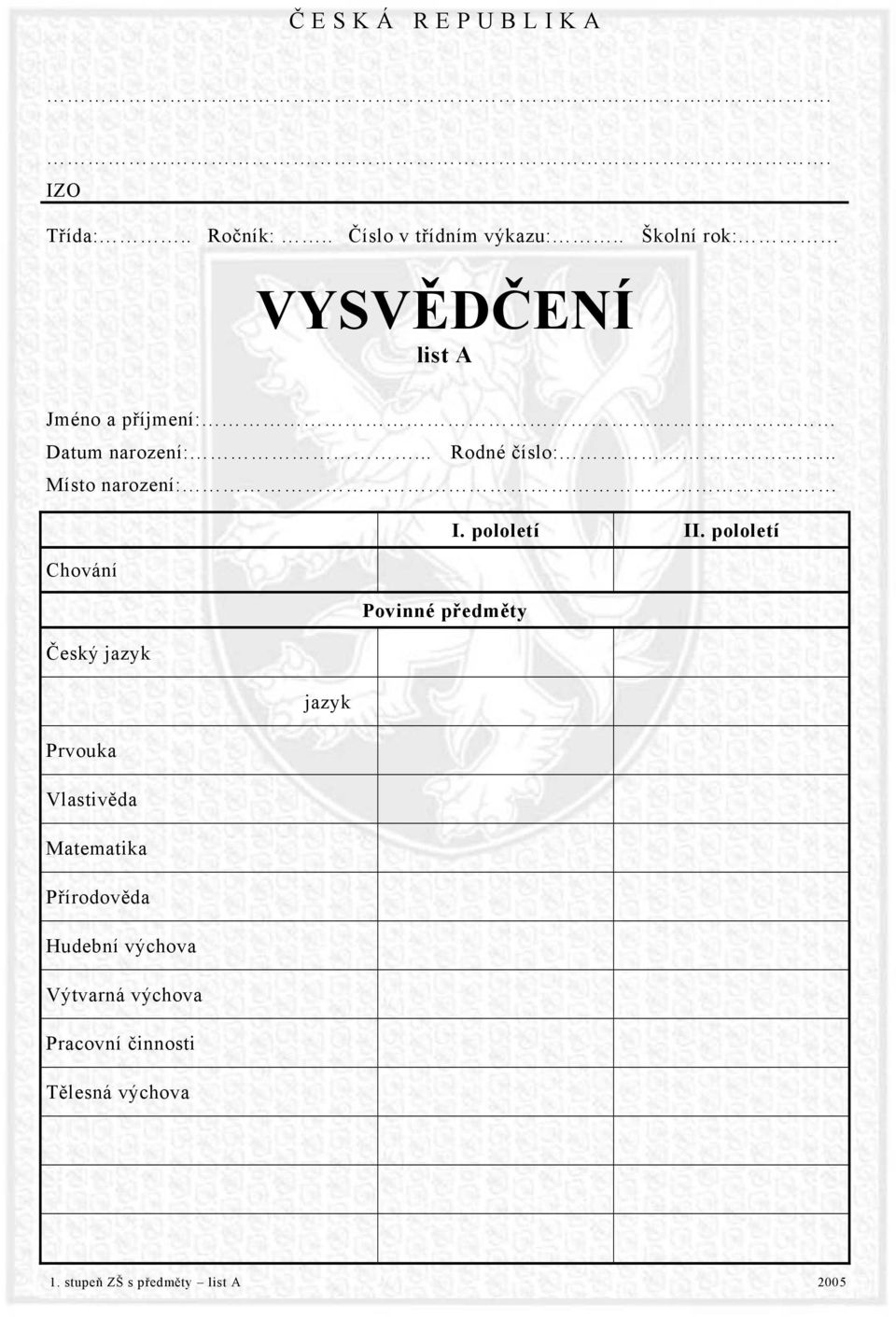 . Místo narození: I. pololetí II.