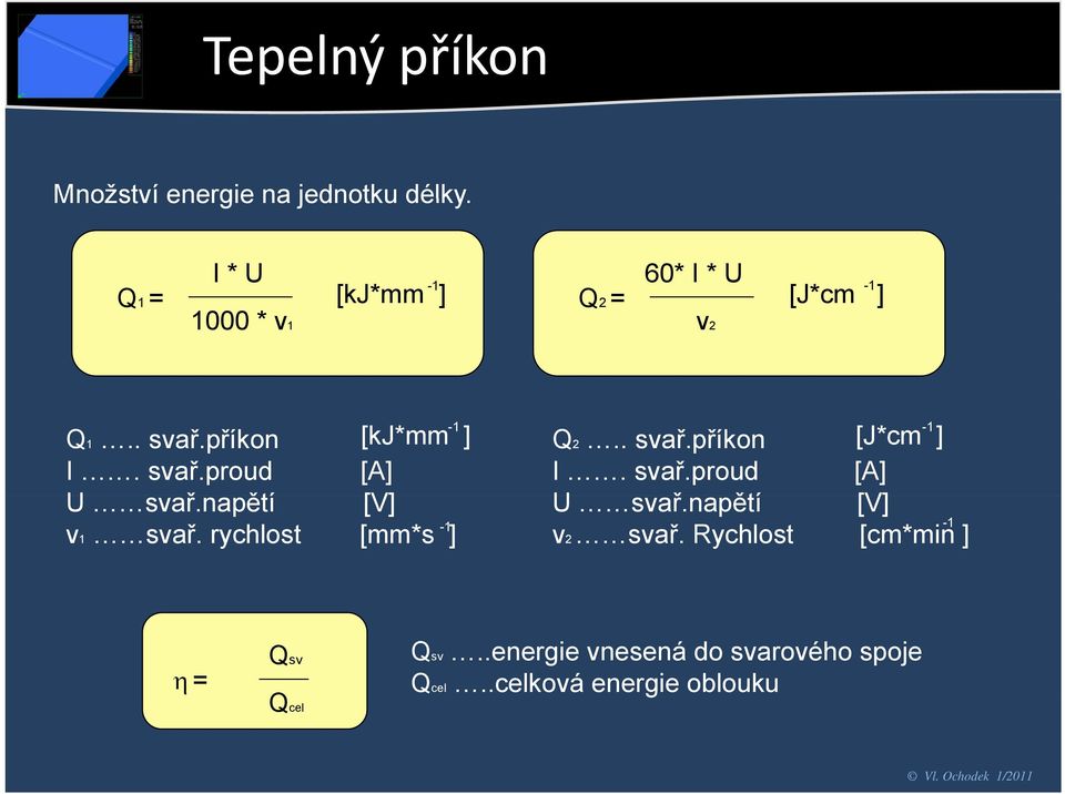 napětí ř [V] -1 v1 svař. rychlost [mm*s ] -1 Q2.. svař.příkon [J*cm ] I. svař.proud [A] U svař.