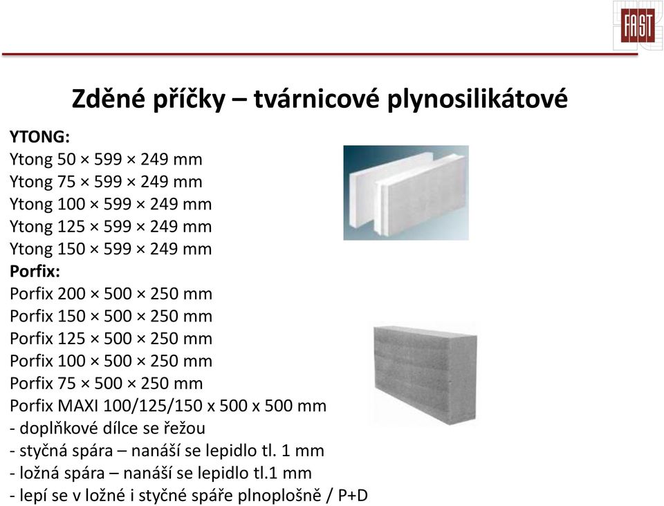 Porfix 100 500 250 mm Porfix 75 500 250 mm Porfix MAXI 100/125/150 x 500 x 500 mm - doplňkové dílce se řežou -