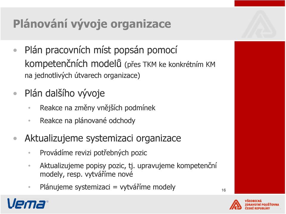 Reakce na plánované odchody Aktualizujeme systemizaci organizace Provádíme revizi potřebných pozic