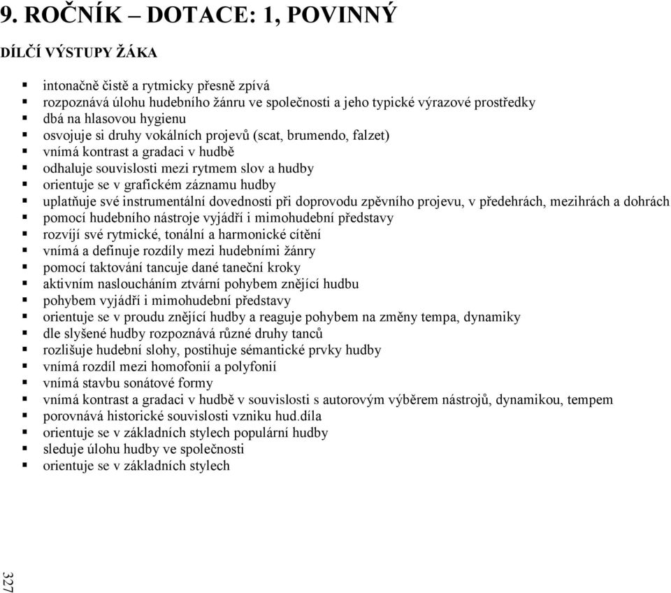 osvojuje si druhy vokálních projevů (scat, brumendo, falzet) vnímá kontrast a gradaci v hudbě odhaluje souvislosti mezi rytmem slov a hudby orientuje se v grafickém záznamu hudby uplatňuje své