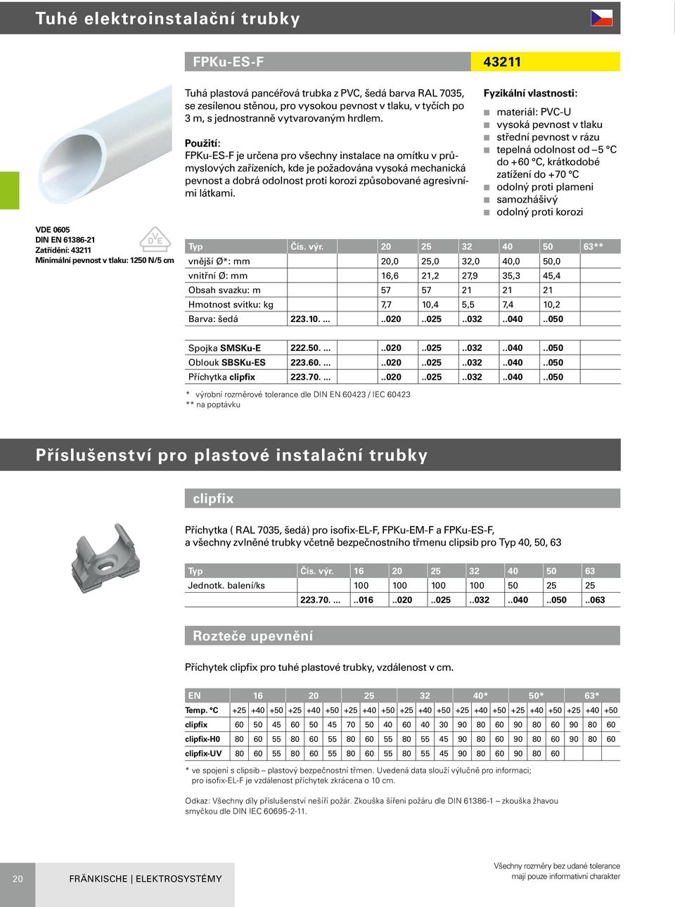 Fyzikální vlastnosti: n materiál: PVC-U n vysoká pevnost v tlaku n střední pevnost v rázu n tepelná odolnost od 5 C do + 60 C, krátkodobé zatížení do + 70 C n odolný proti plameni n samozhášivý n