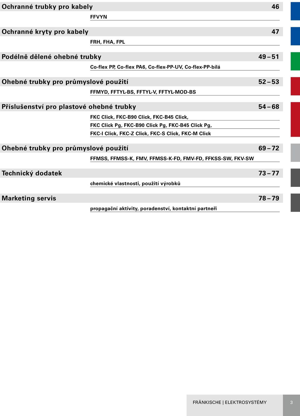 FKC-B90 Click Pg, FKC-B45 Click Pg, FKC-I Click, FKC-Z Click, FKC-S Click, FKC-M Click Ohebné trubky pro průmyslové použití 69 72 FFMSS, FFMSS-K, FMV, FFMSS-K-FD, FMV-FD,