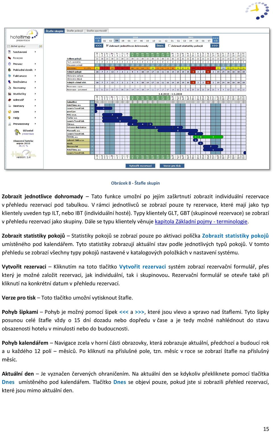 Typy klientely GLT, GBT (skupinové rezervace) se zobrazí v přehledu rezervací jako skupiny. Dále se typu klientely věnuje kapitola Základní pojmy - terminologie.