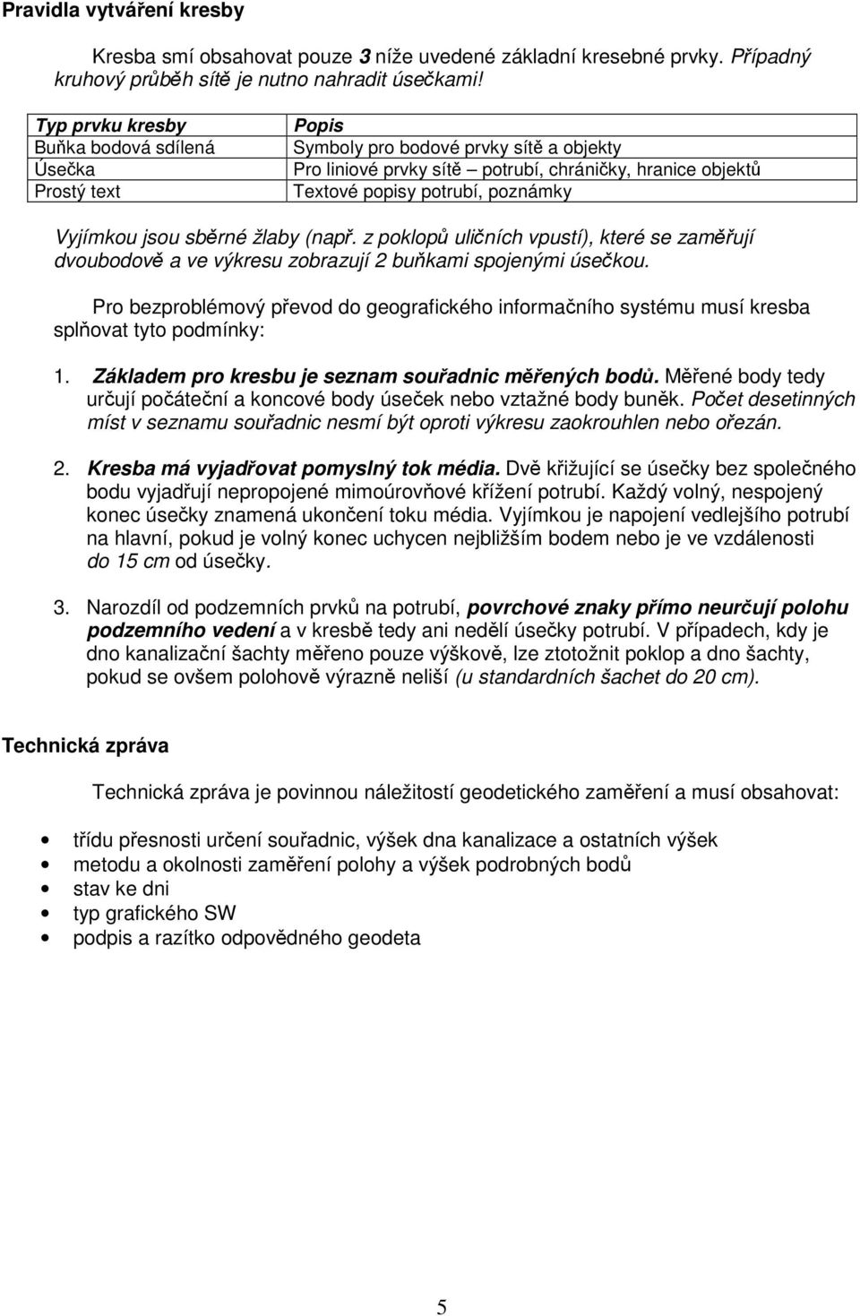 Vyjímkou jsou sběrné žlaby (např. z poklopů uličních vpustí), které se zaměřují dvoubodově a ve výkresu zobrazují 2 buňkami spojenými úsečkou.