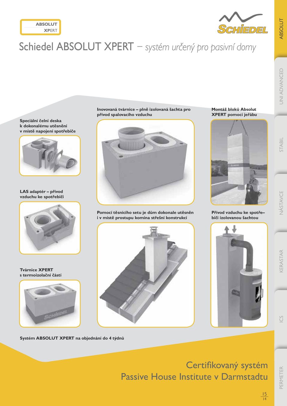 dům dokonale utěsněn i v místě prostupu komína střešní konstrukcí Přívod vzduchu ke spotře biči izolovanou šachtou Tvárnice XPERT s termoizolační částí ICS