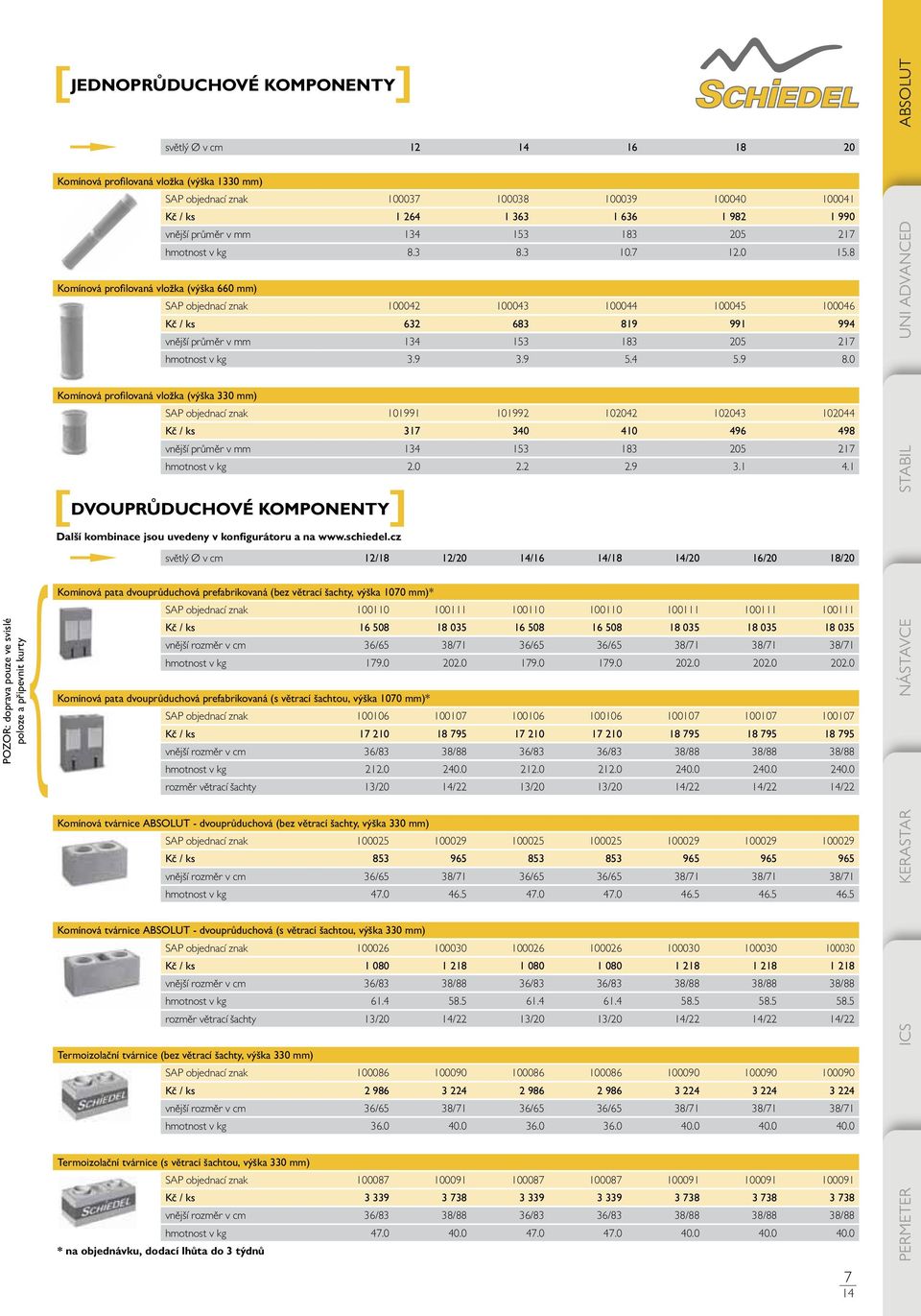 8 Komínová profi lovaná vložka (výška 660 mm) SAP objednací znak 100042 100043 100044 100045 100046 Kč / ks 632 683 819 991 994 vnější průměr v mm 134 153 183 205 217 hmotnost v kg 3.9 3.9 5.4 5.9 8.