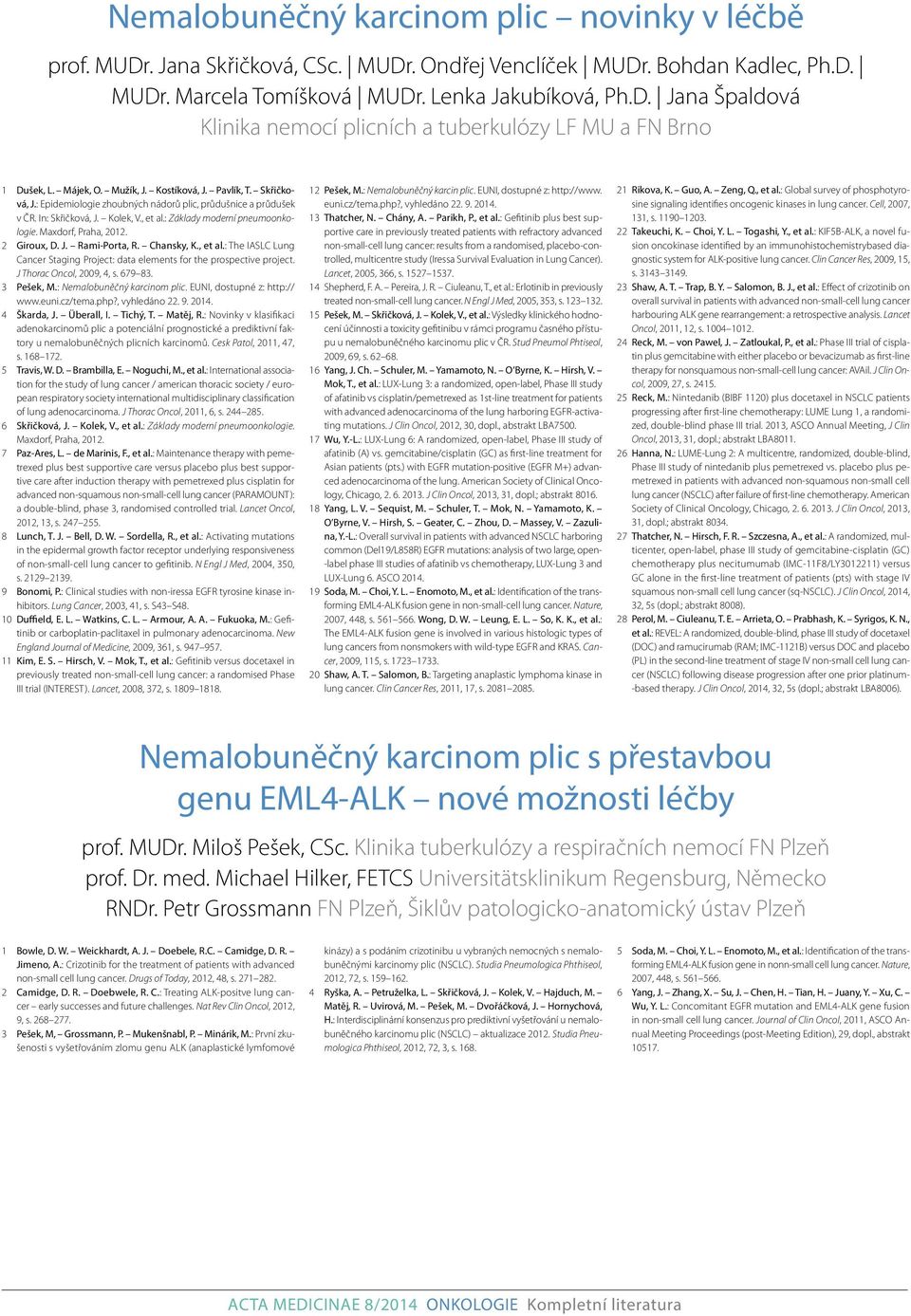 Maxdorf, Praha, 2012. 2 Giroux, D. J. Rami-Porta, R. Chansky, K., et al.: The IASLC Lung Cancer Staging Project: data elements for the prospective project. J Thorac Oncol, 2009, 4, s. 679 83.
