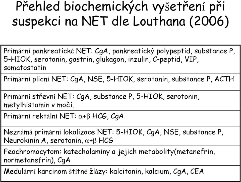 CgA, substance P, 5-HIOK, serotonin, metylhistamin v moči.