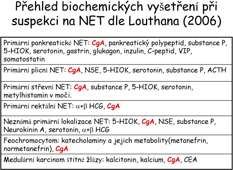 CgA, substance P, 5-HIOK, serotonin, metylhistamin v moči.