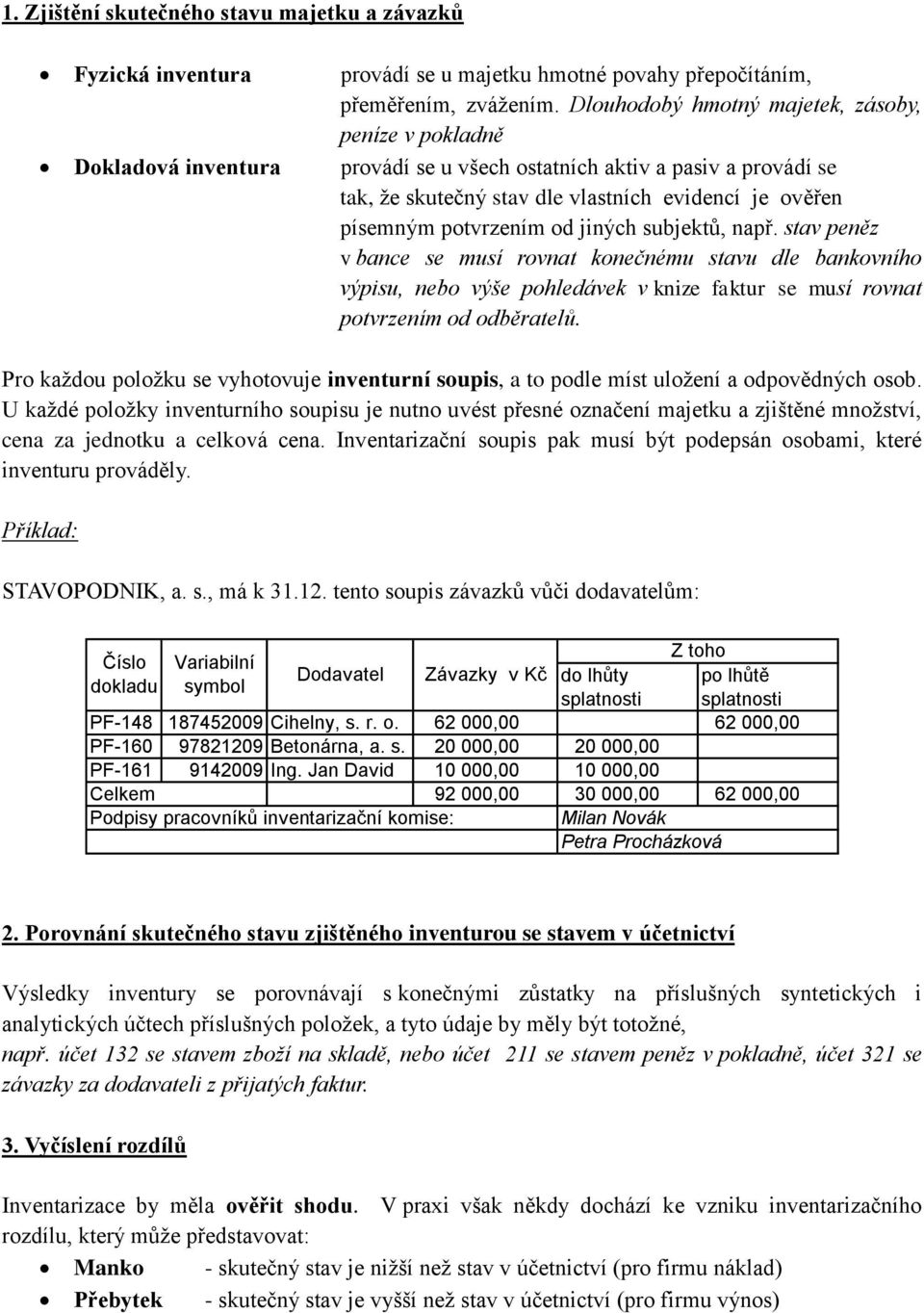 potvrzením od jiných subjektů, např. stav peněz v bance se musí rovnat konečnému stavu dle bankovního výpisu, nebo výše pohledávek v knize faktur se musí rovnat potvrzením od odběratelů.