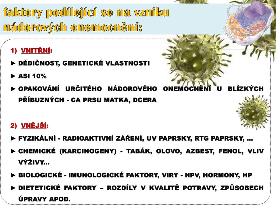 RTG PAPRSKY,... CHEMICKÉ (KARCINOGENY) - TABÁK, OLOVO, AZBEST, FENOL, VLIV VÝŽIVY.