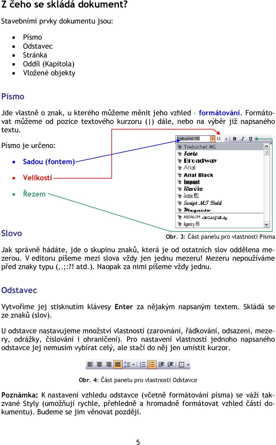 3: Část panelu pro vlastnosti Písma Jak správně hádáte, jde o skupinu znaků, která je od ostatních slov oddělena mezerou. V editoru píšeme mezi slova vždy jen jednu mezeru!