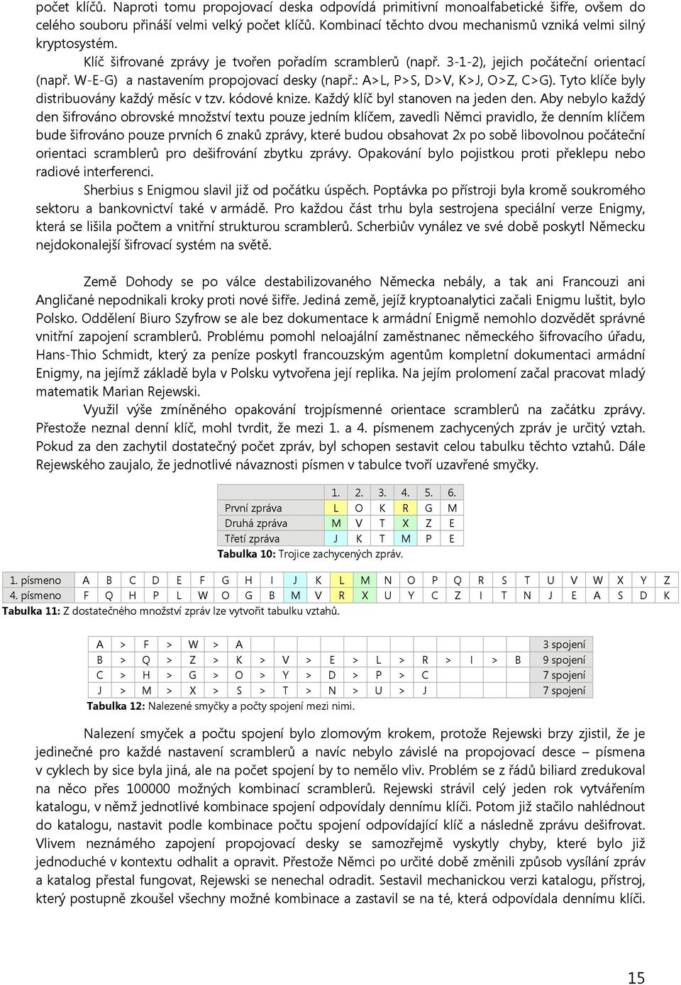 W-E-G) a nastavením propojovací desky (např.: A>L, P>S, D>V, K>J, O>Z, C>G). Tyto klíče byly distribuovány každý měsíc v tzv. kódové knize. Každý klíč byl stanoven na jeden den.