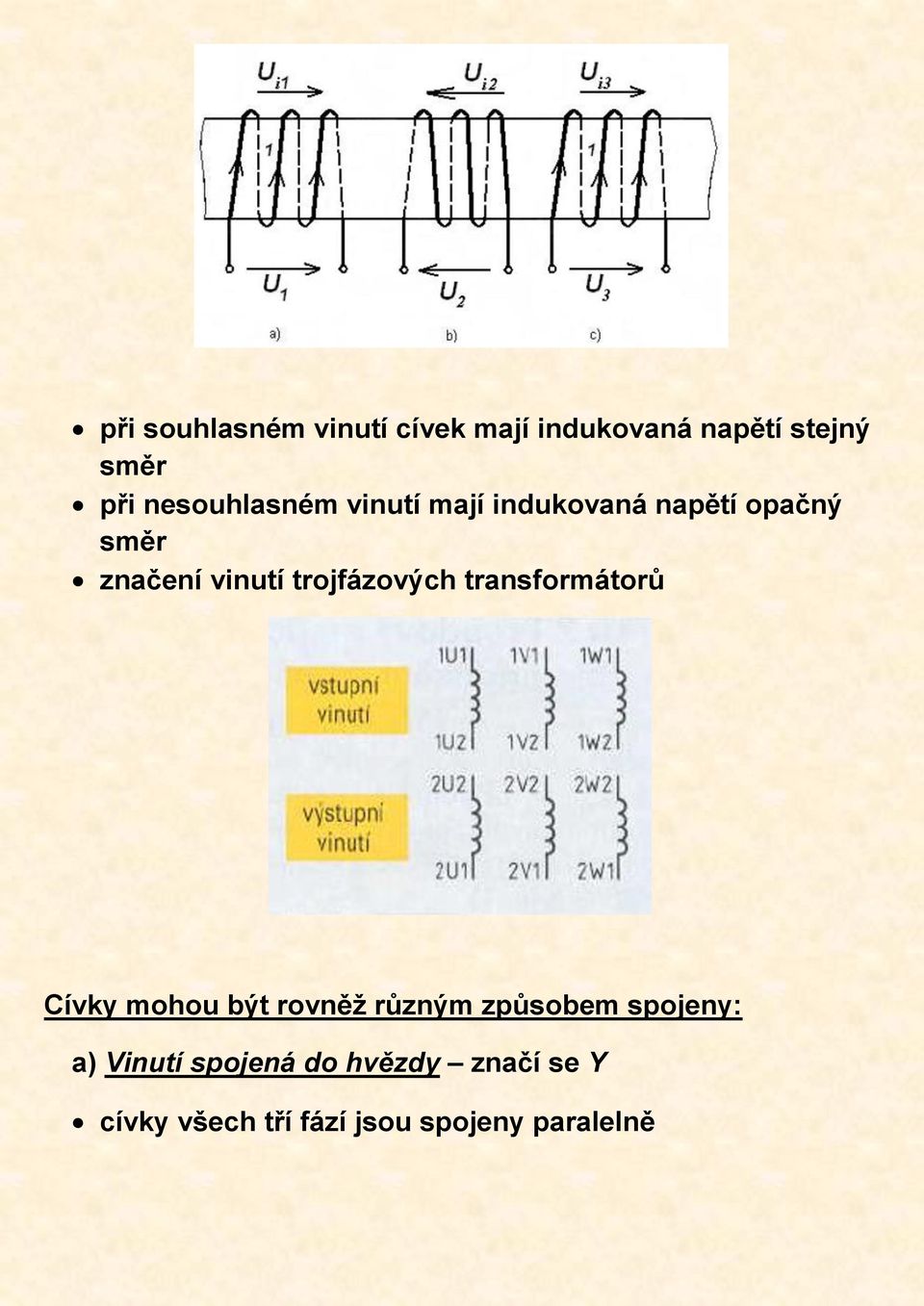 trojfázových transformátorů Cívky mohou být rovněž různým způsobem