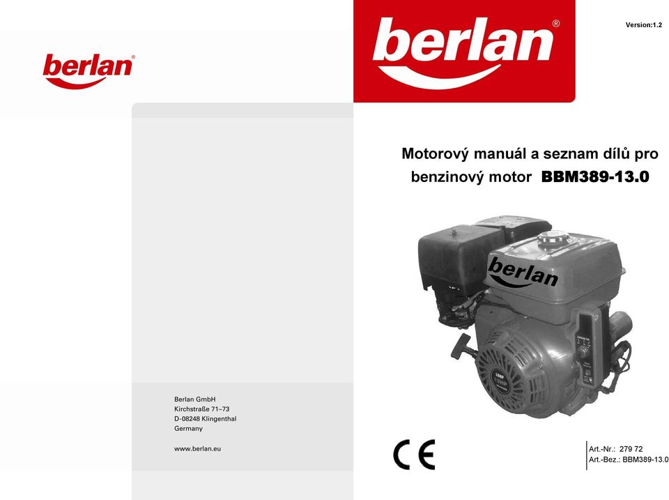 Motorový manuál a seznam dílů pro benzinový motor BBM - PDF Stažení zdarma