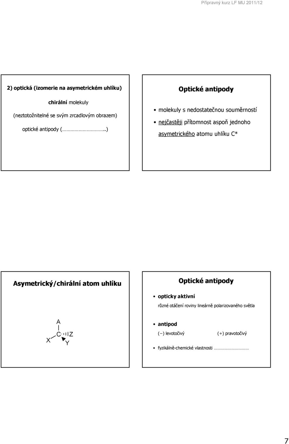 .) ptické antipody molekuly s nedostatečnou souměrností nejčastěji přítomnost aspoň jednoho asymetrického