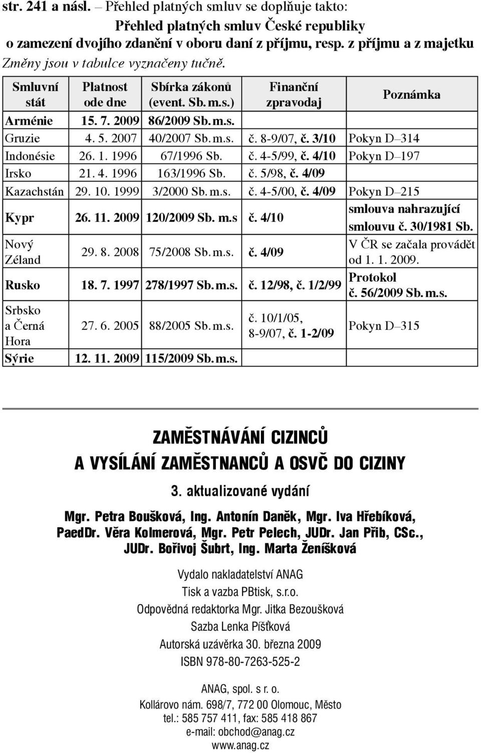 2007 40/2007 Sb. m.s. č. 8-9/07, č. 3/10 Pokyn D 314 Indonésie 26. 1. 1996 67/1996 Sb. č. 4-5/99, č. 4/10 Pokyn D 197 Irsko 21. 4. 1996 163/1996 Sb. č. 5/98, č. 4/09 Kazachstán 29. 10. 1999 3/2000 Sb.