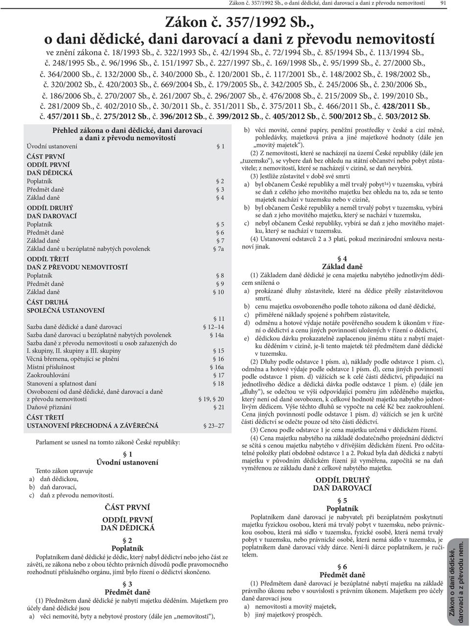 11 Sazba daně dědické a daně darovací 12 14 Sazba daně darovací u bezúplatně nabytých povolenek 14a Sazba daně z převodu nemovitostí u osob zařazených do I. skupiny, II. skupiny a III.