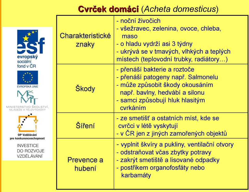 Salmonelu - může způsobit škody okousáním např.