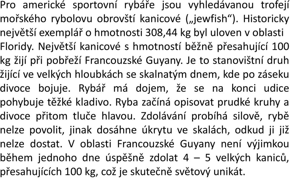 Rybář má dojem, že se na konci udice pohybuje těžké kladivo. Ryba začíná opisovat prudké kruhy a divoce přitom tluče hlavou.