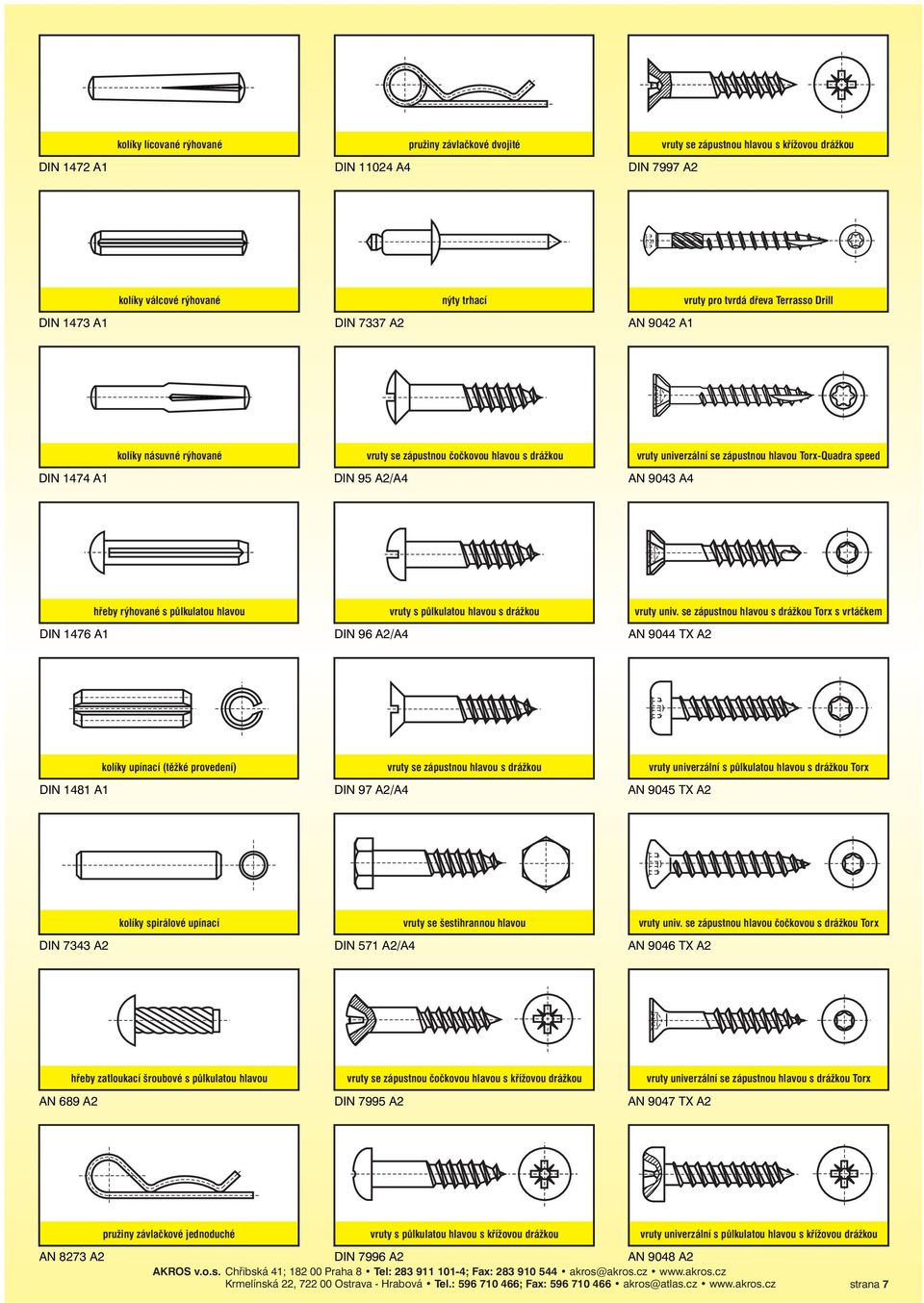 9043 A4 DIN 1476 A1 hřeby rýhované s půlkulatou hlavou DIN 96 A2/A4 vruty s půlkulatou hlavou s drážkou vruty univ.