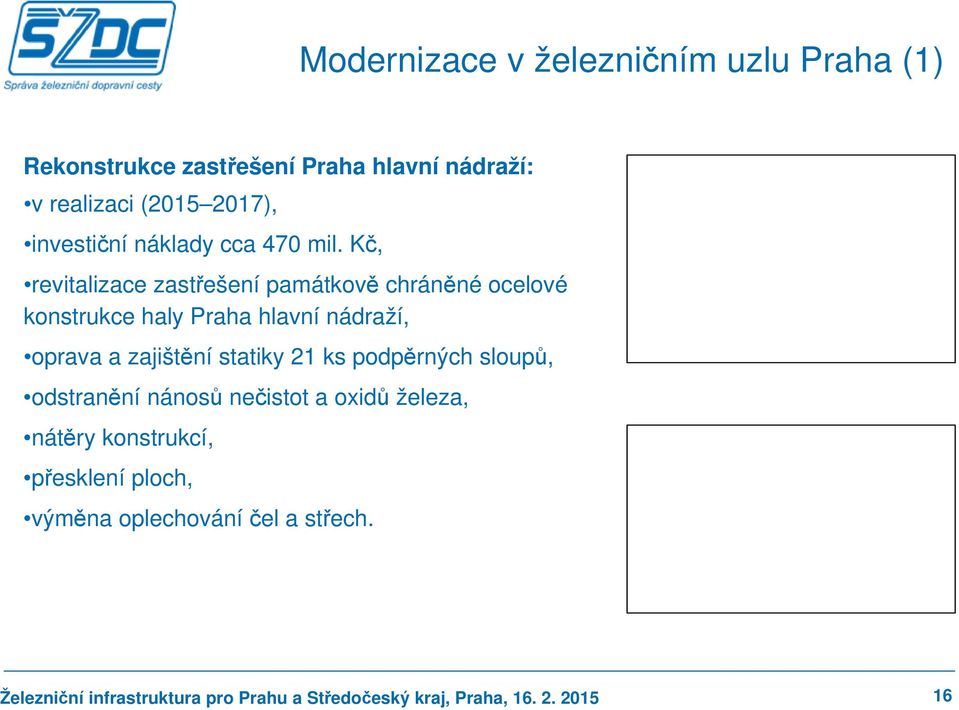 Kč, revitalizace zastřešení památkově chráněné ocelové konstrukce haly Praha hlavní nádraží, oprava a zajištění statiky