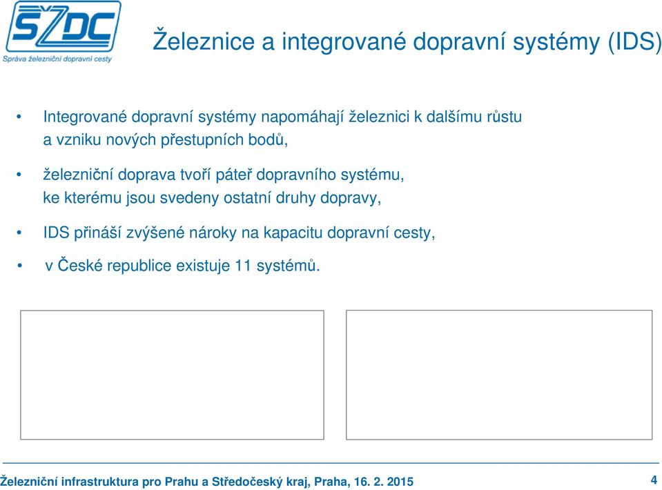 kterému jsou svedeny ostatní druhy dopravy, IDS přináší zvýšené nároky na kapacitu dopravní cesty, v