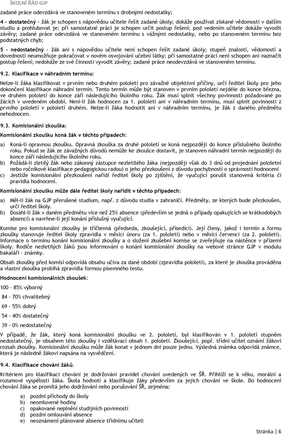 termínu bez podstatných chyb; 5 nedostatečný - žák ani s nápovědou učitele není schopen řešit zadané úkoly; stupeň znalostí, vědomostí a dovedností neumožňuje pokračovat v novém osvojování učební