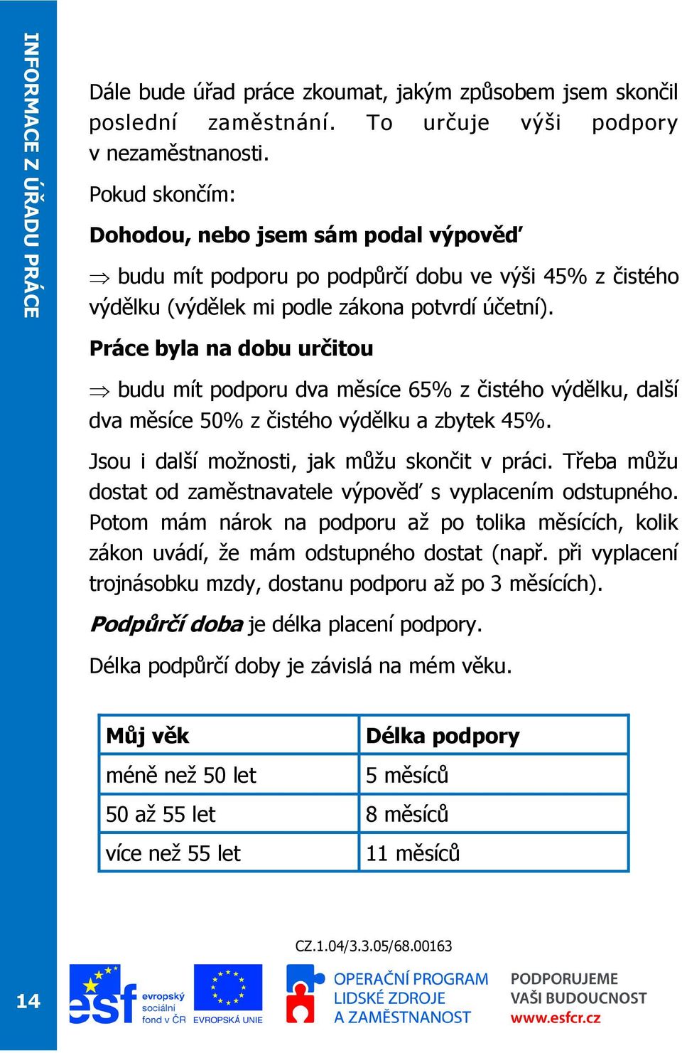 Práce byla na dobu určitou budu mít podporu dva měsíce 65% z čistého výdělku, další dva měsíce 50% z čistého výdělku a zbytek 45%. Jsou i další možnosti, jak můžu skončit v práci.