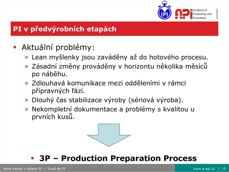 » Zdlouhavá komunikace mezi odděleními v rámci přípravných fází.