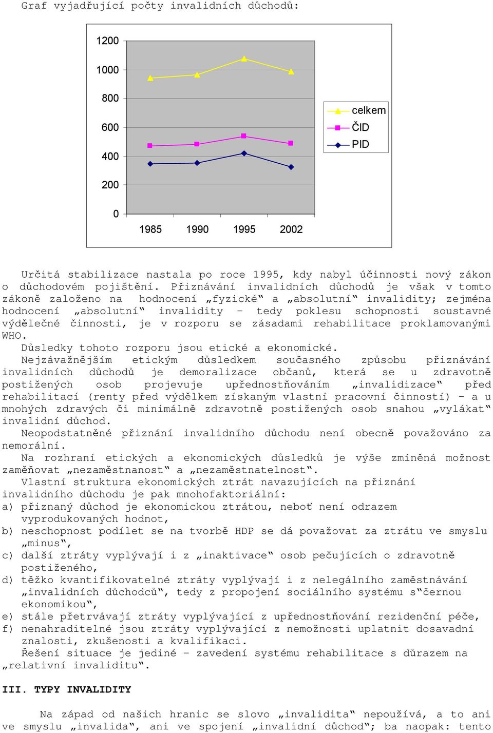 Přiznávání invalidních důchodů je však v tomto zákoně založeno na hodnocení fyzické a absolutní invalidity; zejména hodnocení absolutní invalidity tedy poklesu schopnosti soustavné výdělečné