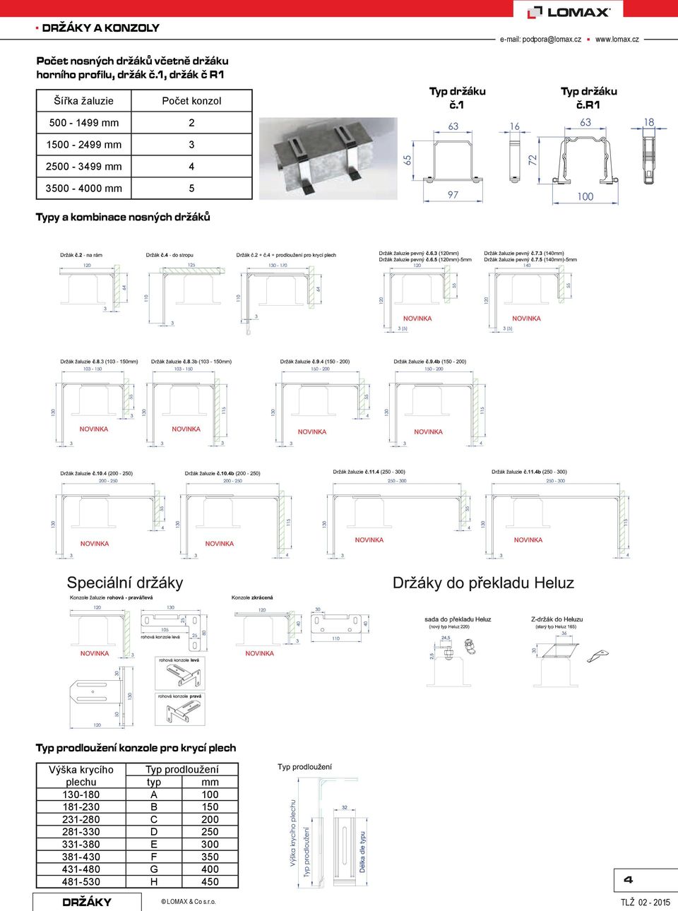 r1 00-1499 mm 2 3 1 3 00-2499 mm 3 00-3499 mm 4 72 300-00 mm Typy a kombinace nosných držáků 97 100 Typ