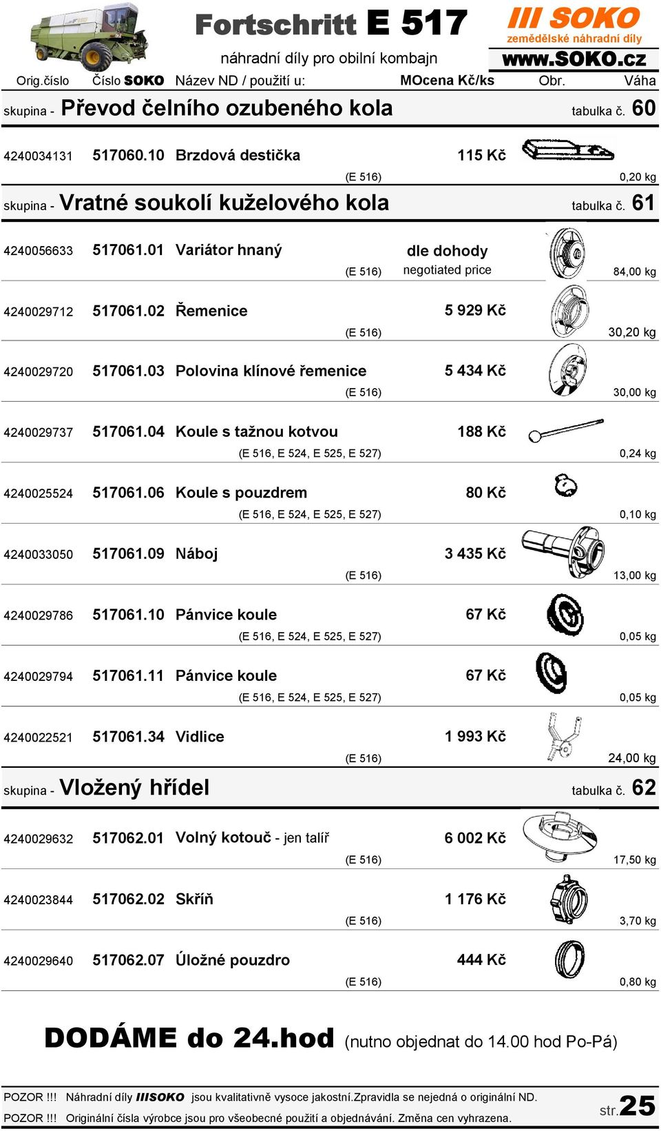 03 Polovina klínové řemenice 5 434 Kč (E 516) 30,00 kg 4240029737 517061.04 Koule s tažnou kotvou 188 Kč (E 516, E 524, E 525, E 527) 0,24 kg 4240025524 517061.