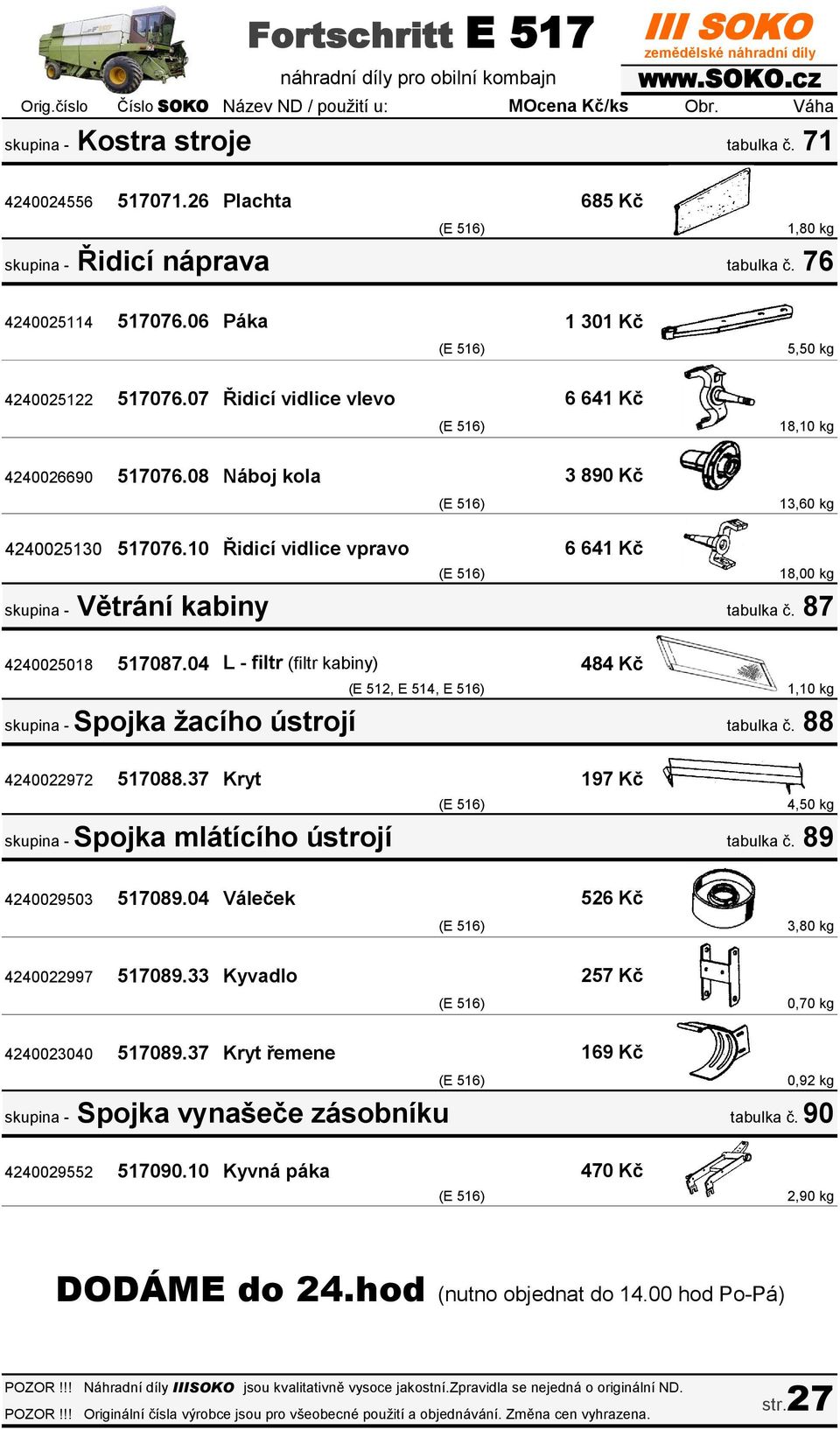 10 Řidicí vidlice vpravo 6 641 Kč (E 516) 18,00 kg skupina - Větrání kabiny tabulka č. 87 4240025018 517087.