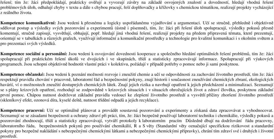 Kompetence komunikativní: Jsou vedeni k přesnému a logicky uspořádanému vyjadřování a argumentaci.