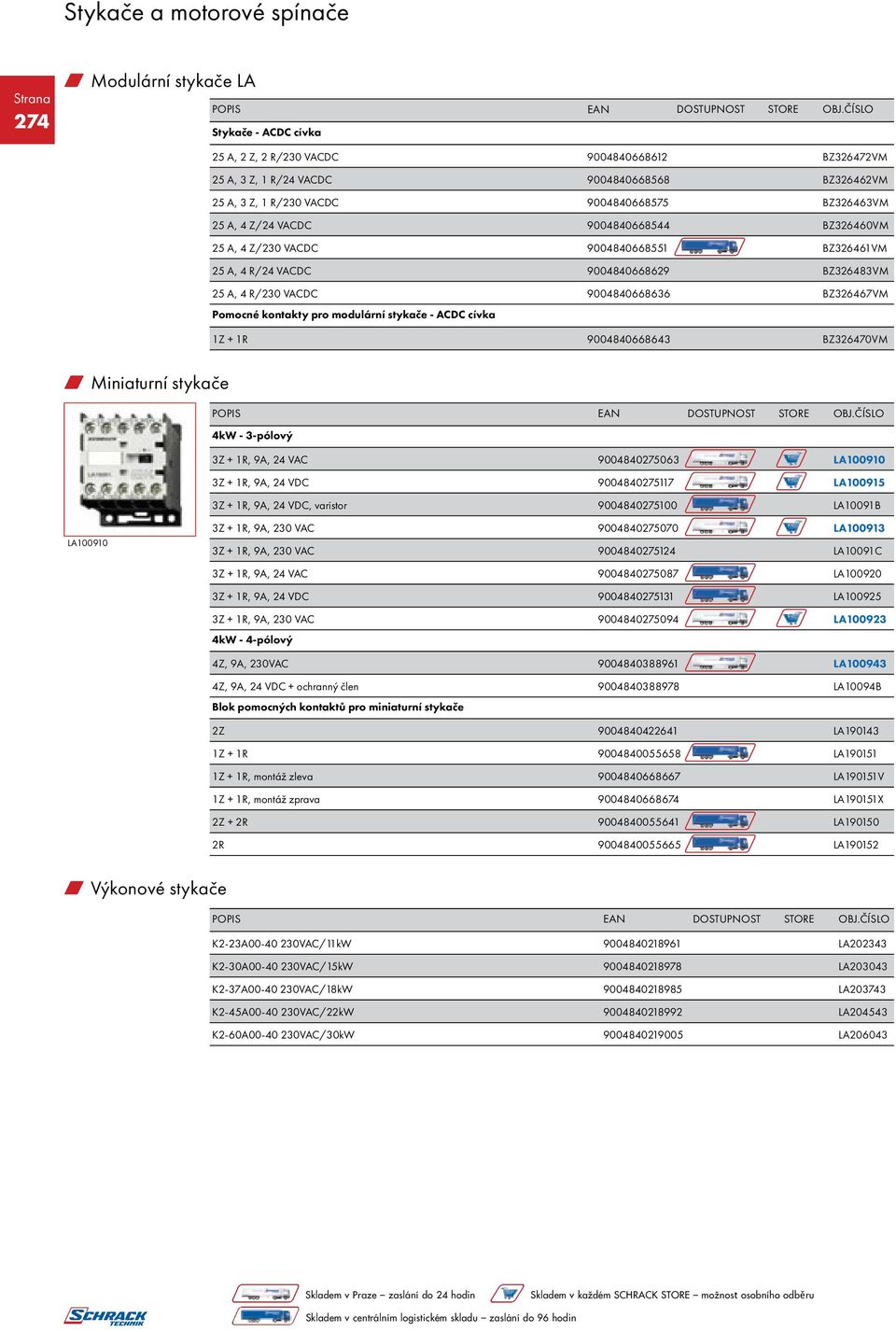 modulární stykače - ACDC cívka 1Z + 1R 9004840668643 BZ326470VM w Miniaturní stykače 4kW - 3-pólový 3Z + 1R, 9A, 24 VAC 9004840275063 L A 10 0 910 3Z + 1R, 9A, 24 VDC 9004840275117 L A 10 0 915 3Z +