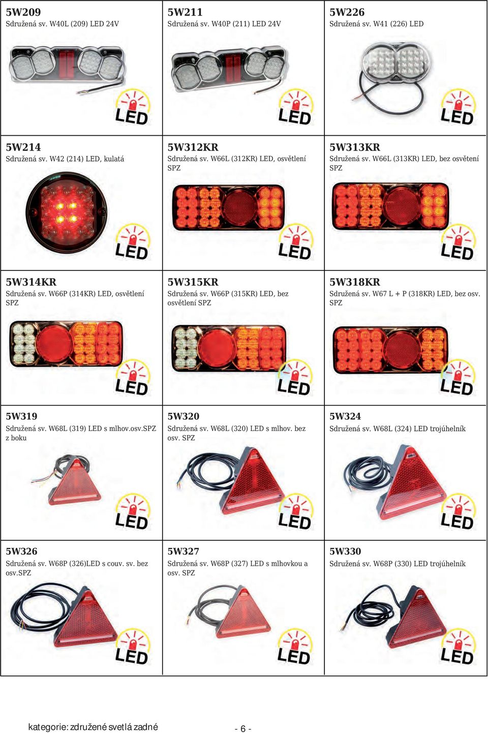 W66P (315KR) LED, bez osvětlení SPZ 5W318KR Sdružená sv. W67 L + P (318KR) LED, bez osv. SPZ 5W319 Sdružená sv. W68L (319) LED s mlhov.osv.spz z boku 5W320 Sdružená sv. W68L (320) LED s mlhov.
