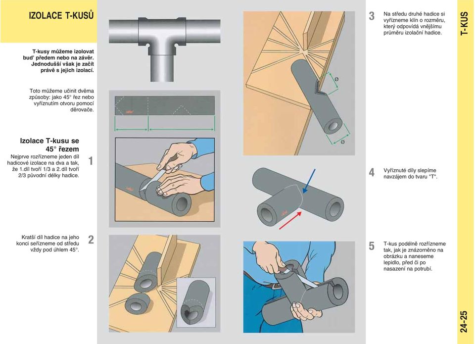 Izolace T-kusu se 5 fiezem Nejprve rozfiízneme jeden díl hadicové izolace na dva a tak, Ïe.díl tvofií / a.díl tvofií / pûvodní délky hadice.