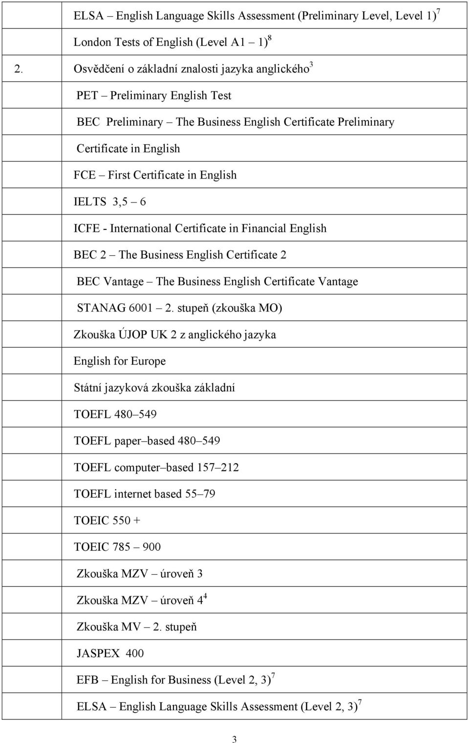 IELTS 3,5 6 ICFE - International Certificate in Financial English BEC 2 The Business English Certificate 2 BEC Vantage The Business English Certificate Vantage STANAG 6001 2.