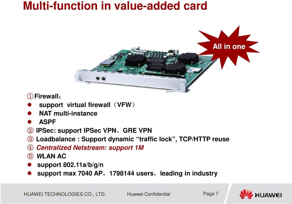 lock, TCP/HTTP reuse 4 Centralized Netstream: support 1M 5 WLAN AC support 802.