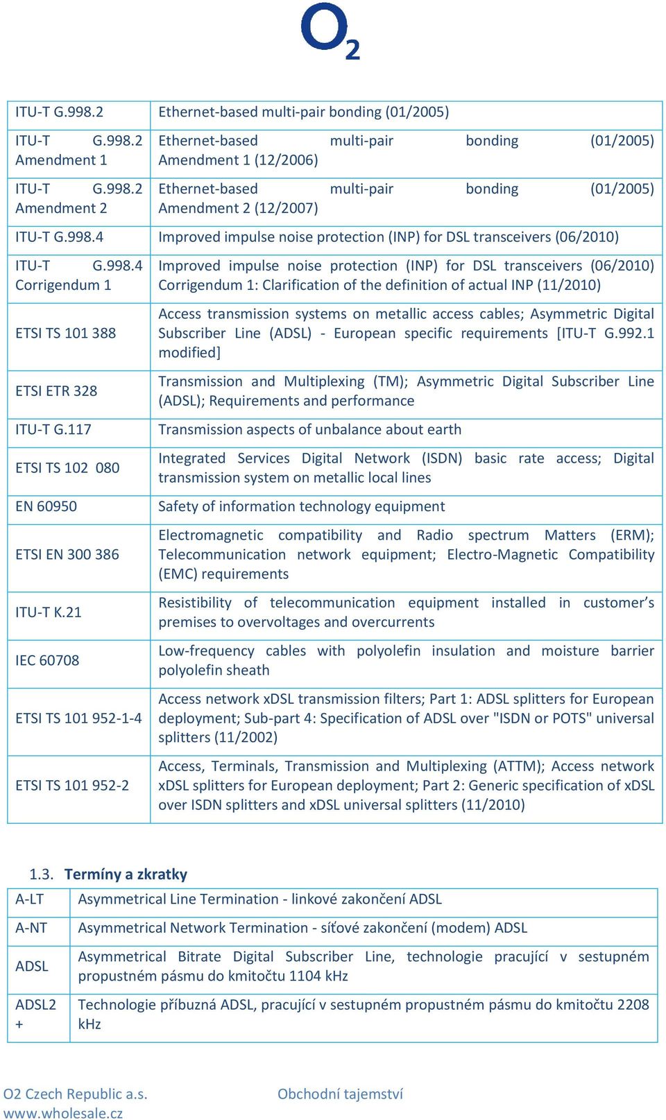 21 IEC 60708 ETSI TS 101 952-1-4 ETSI TS 101 952-2 Improved impulse noise protection (INP) for DSL transceivers (06/2010) Corrigendum 1: Clarification of the definition of actual INP (11/2010) Access